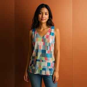 ECRU Sleeveless Geometric Blouse S